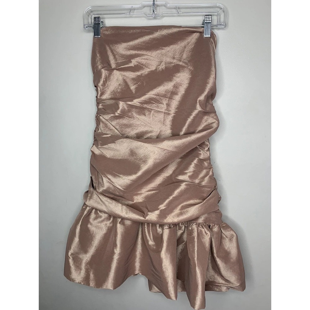 DO+BE Hoco Dress Women Large Rose Gold Ruched Strapless Ruffle Bodycon Party Y2K